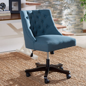 Safavieh Soho Tufted Swivel Desk Chair - Elegant Mid-Century Modern Design With Comfortable Ergonomic Support Navy Linen MCR1030D