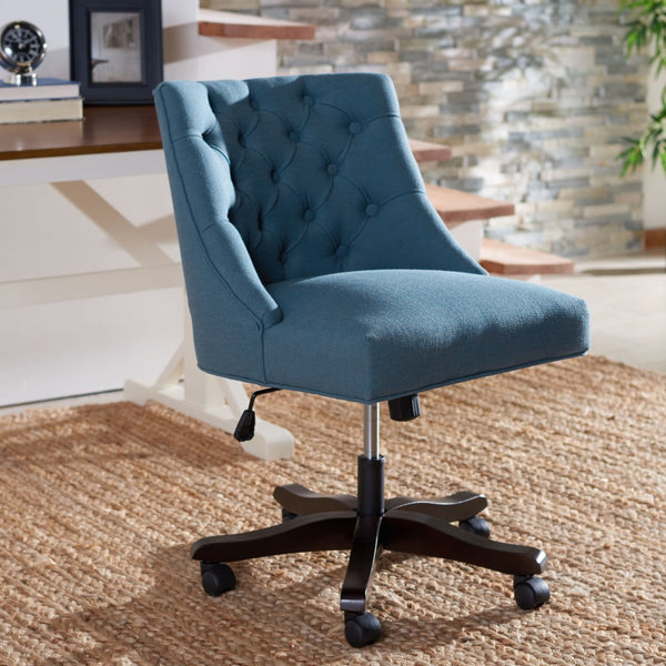 Safavieh Soho Tufted Swivel Desk Chair - Elegant Mid-Century Modern Design With Comfortable Ergonomic Support Navy Linen MCR1030D