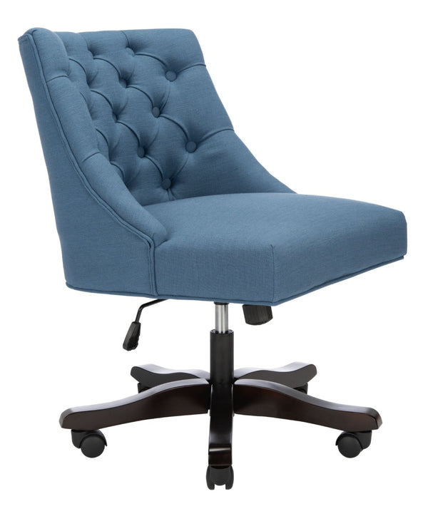 Safavieh Soho Tufted Swivel Desk Chair - Elegant Mid-Century Modern Design With Comfortable Ergonomic Support Navy Linen MCR1030D