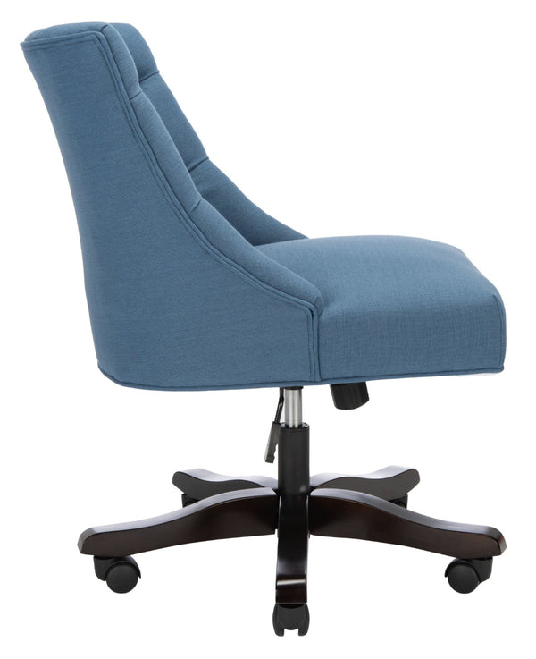 Safavieh Soho Tufted Swivel Desk Chair - Elegant Mid-Century Modern Design With Comfortable Ergonomic Support Navy Linen MCR1030D