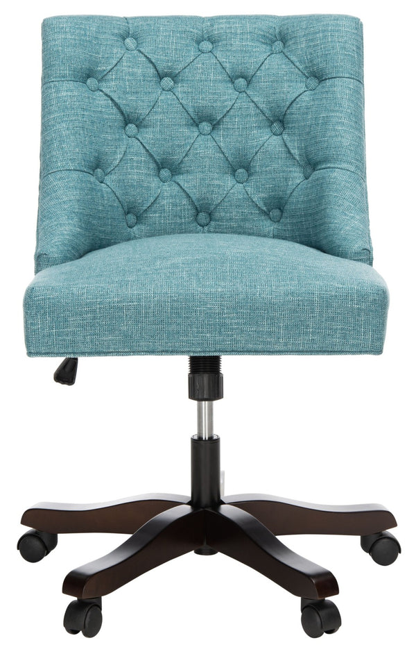 Safavieh Soho Tufted Swivel Desk Chair - Elegant Mid-Century Modern Design With Comfortable Ergonomic Support Light Blue MCR1030E