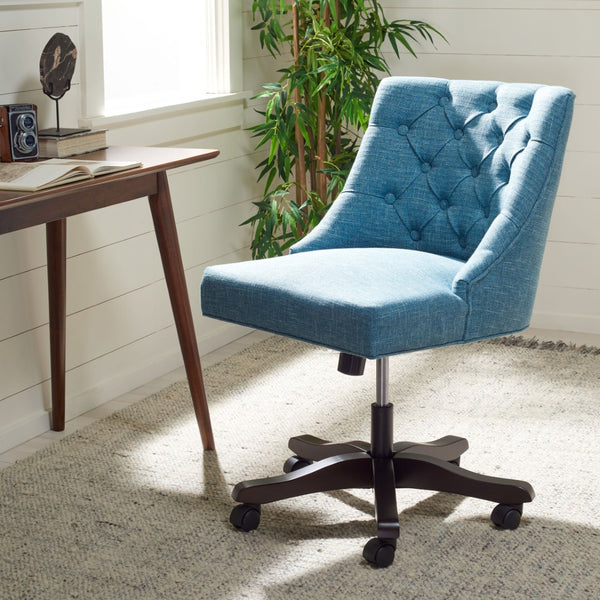 Safavieh Soho Tufted Swivel Desk Chair - Elegant Mid-Century Modern Design With Comfortable Ergonomic Support Light Blue MCR1030E