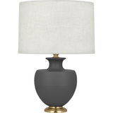 Robert Abbey Matte Ash Michael Berman Atlas Table Lamp Matte Ash Glazed Ceramic with Modern Brass Accents Oyster Linen Shade