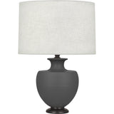 Robert Abbey Matte Ash Michael Berman Atlas Table Lamp Matte Ash Glazed Ceramic with Deep Patina Bronze Accents Oyster Linen Shade