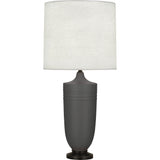 Robert Abbey Matte Ash Michael Berman Hadrian Table Lamp Matte Ash Glazed Ceramic with Deep Patina Bronze Accents Oyster Linen Shade