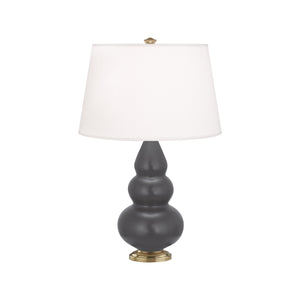 Robert Abbey Matte Ash Small Triple Gourd Accent Lamp Matte Ash Glazed Ceramic with Antique Brass Finished Accents Pearl Dupioni Fabric Shade