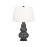 Robert Abbey Matte Ash Small Triple Gourd Accent Lamp Matte Ash Glazed Ceramic with Deep Patina Bronze Finished Accents Pearl Dupioni Fabric Shade