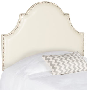 Safavieh Hallmar White Leather Headboard Silver Nail Head White Leather MCR4026N