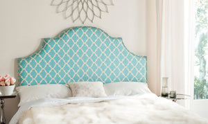 Safavieh Hallmar Blue & White Arched Headboard Silver Nail Head  Blue/White MCR4027P