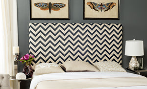 Safavieh Ziggy Full Headboard - Chic Upholstered Design Enhancing Bedroom Elegance With Modern Style Navy ,White Plywood,100% Linen Mcr4039c