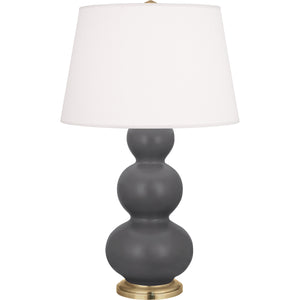 Robert Abbey Matte Ash Triple Gourd Table Lamp Matte Ash Glazed Ceramic with Antique Brass Finished Accents Pearl Dupioni Fabric Shade