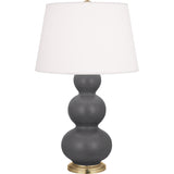 Robert Abbey Matte Ash Triple Gourd Table Lamp Matte Ash Glazed Ceramic with Antique Brass Finished Accents Pearl Dupioni Fabric Shade