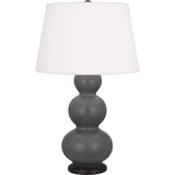 Robert Abbey Matte Ash Triple Gourd Table Lamp Matte Ash Glazed Ceramic with Deep Patina Bronze Finished Accents Pearl Dupioni Fabric Shade