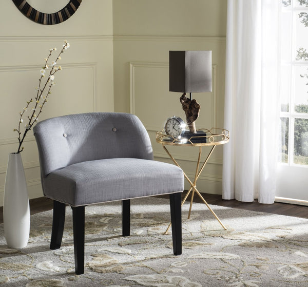 Safavieh Bell Vanity Chair - Chic Arctic Grey Upholstery With Taupe Piping, Modern Design For Stylish Spaces MCR4203B