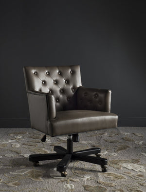 Safavieh Chambers Elegant Leather Office Chair With Biscuit Tufting, Black Trim & Smooth Casters For Style MCR4209A