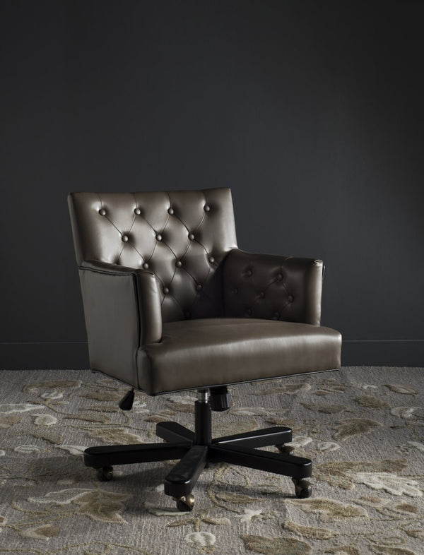 Safavieh Chambers Elegant Leather Office Chair With Biscuit Tufting, Black Trim & Smooth Casters For Style MCR4209A