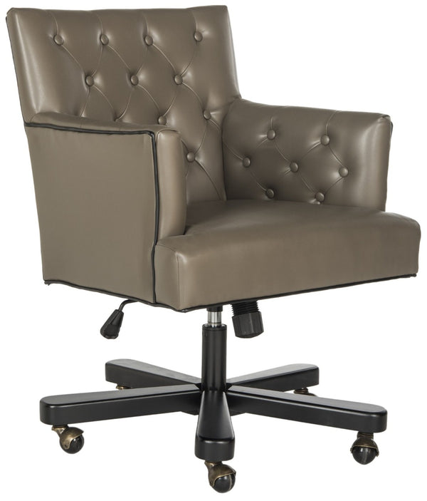 Safavieh Chambers Elegant Leather Office Chair With Biscuit Tufting, Black Trim & Smooth Casters For Style MCR4209A