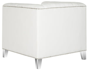 Safavieh Hollywood Glam Tufted Accent Chair – Plush White Upholstery, Acrylic Legs & Silver Nailhead Trim MCR4212A
