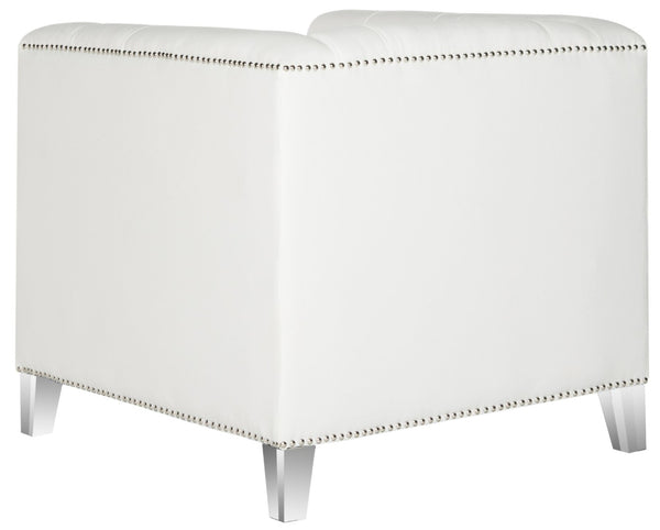 Safavieh Hollywood Glam Tufted Accent Chair – Plush White Upholstery, Acrylic Legs & Silver Nailhead Trim MCR4212A