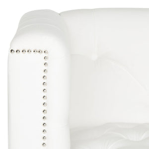 Safavieh Hollywood Glam Tufted Accent Chair – Plush White Upholstery, Acrylic Legs & Silver Nailhead Trim MCR4212A