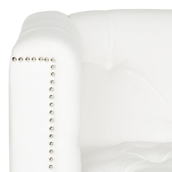 Safavieh Hollywood Glam Tufted Accent Chair – Plush White Upholstery, Acrylic Legs & Silver Nailhead Trim MCR4212A