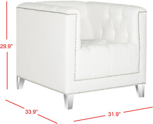 Safavieh Hollywood Glam Tufted Accent Chair – Plush White Upholstery, Acrylic Legs & Silver Nailhead Trim MCR4212A