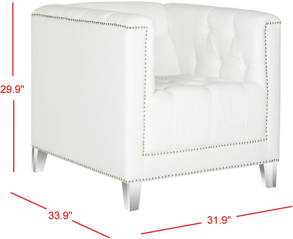 Safavieh Hollywood Glam Tufted Accent Chair – Plush White Upholstery, Acrylic Legs & Silver Nailhead Trim MCR4212A