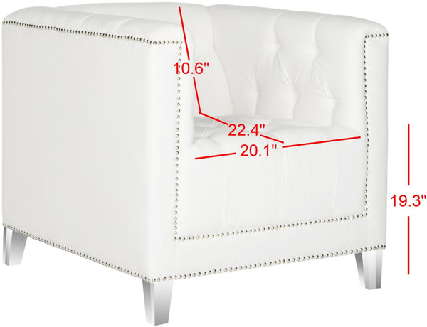 Safavieh Hollywood Glam Tufted Accent Chair – Plush White Upholstery, Acrylic Legs & Silver Nailhead Trim MCR4212A