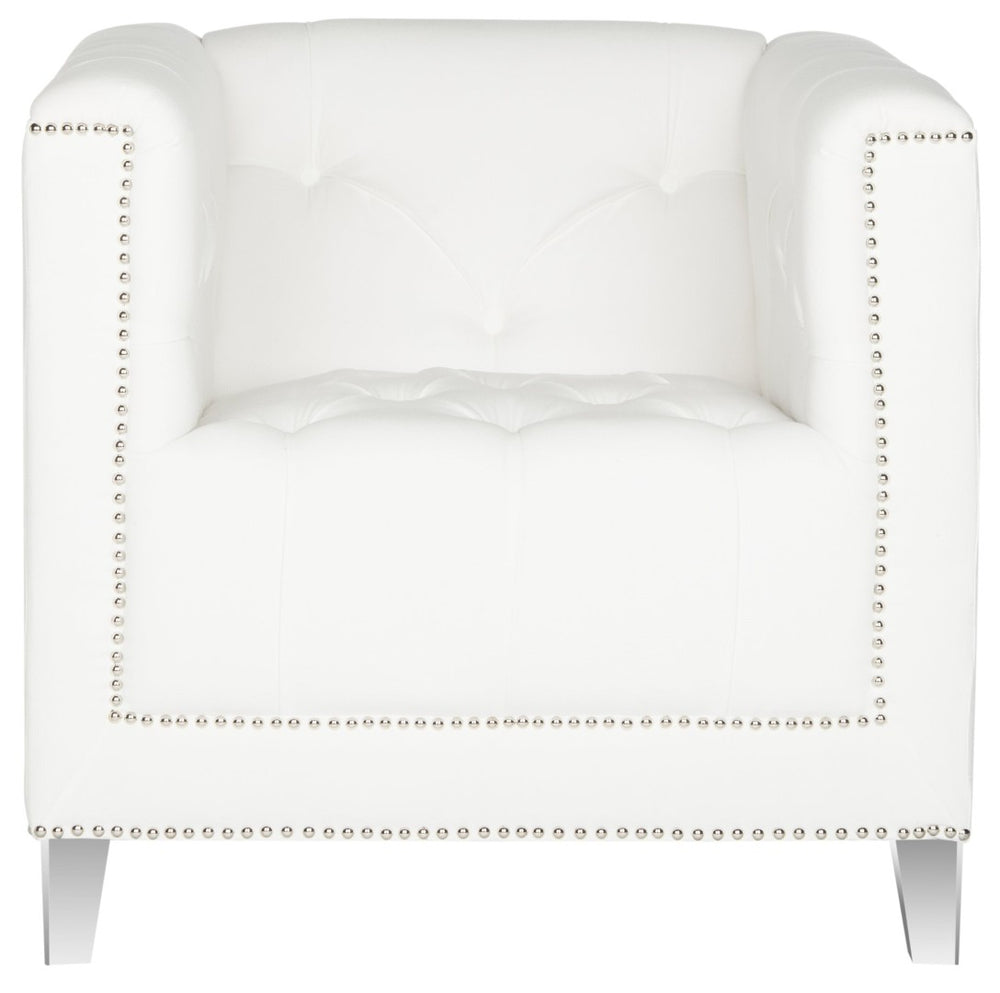 Safavieh Hollywood Glam Tufted Accent Chair – Plush White Upholstery, Acrylic Legs & Silver Nailhead Trim MCR4212A