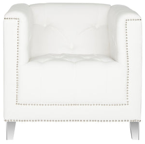 Safavieh Hollywood Glam Tufted Accent Chair – Plush White Upholstery, Acrylic Legs & Silver Nailhead Trim MCR4212A