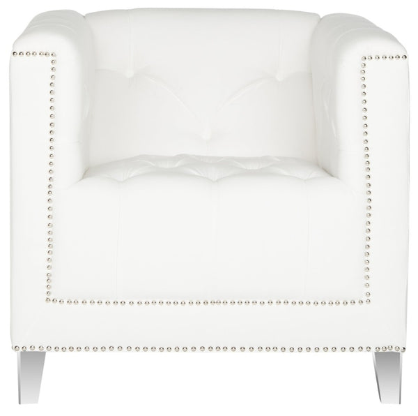 Safavieh Hollywood Glam Tufted Accent Chair – Plush White Upholstery, Acrylic Legs & Silver Nailhead Trim MCR4212A