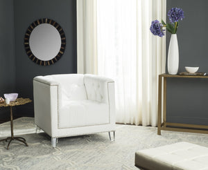 Safavieh Hollywood Glam Tufted Accent Chair – Plush White Upholstery, Acrylic Legs & Silver Nailhead Trim MCR4212A