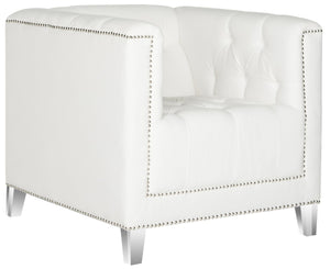 Safavieh Hollywood Glam Tufted Accent Chair – Plush White Upholstery, Acrylic Legs & Silver Nailhead Trim MCR4212A
