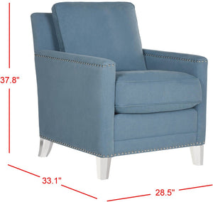 Safavieh Hollywood Glamorous Blue Acrylic Tufted Club Chair With Silver Nail Heads For Chic Living Spaces MCR4213B