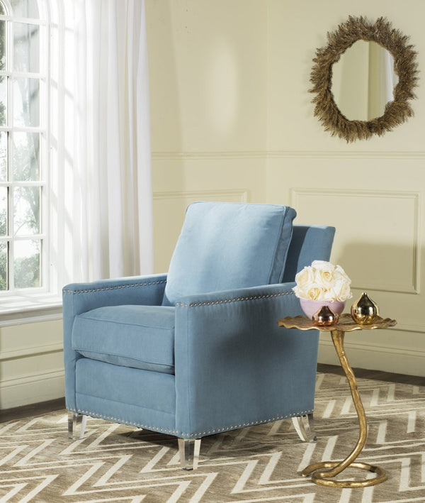 Safavieh Hollywood Glamorous Blue Acrylic Tufted Club Chair With Silver Nail Heads For Chic Living Spaces MCR4213B