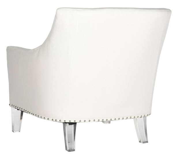 Safavieh Burbank Art Deco Club Chair In White - Elegant Cotton Upholstery & Acrylic Legs For Modern Spaces MCR4214A