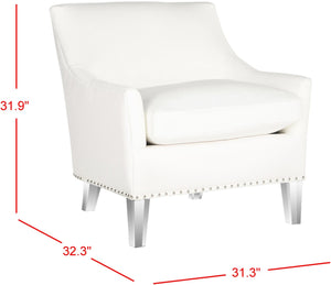 Safavieh Burbank Art Deco Club Chair In White - Elegant Cotton Upholstery & Acrylic Legs For Modern Spaces MCR4214A