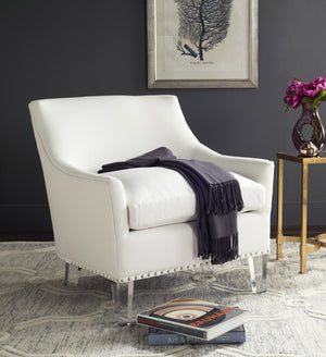 Safavieh Burbank Art Deco Club Chair In White - Elegant Cotton Upholstery & Acrylic Legs For Modern Spaces MCR4214A