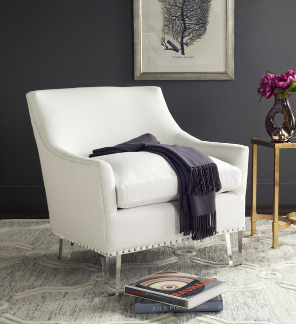 Safavieh Burbank Art Deco Club Chair In White - Elegant Cotton Upholstery & Acrylic Legs For Modern Spaces MCR4214A