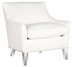 Safavieh Burbank Art Deco Club Chair In White - Elegant Cotton Upholstery & Acrylic Legs For Modern Spaces MCR4214A