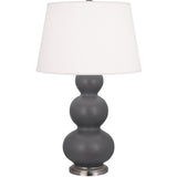 Robert Abbey Matte Ash Triple Gourd Table Lamp Matte Ash Glazed Ceramic with Antique Silver Finished Accents Pearl Dupioni Fabric Shade