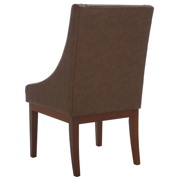 Safavieh Brown Leather Sloping Armchair - Elegant Comfort With Dark Cherry Legs, Perfect For Any Interior Style MCR4500C