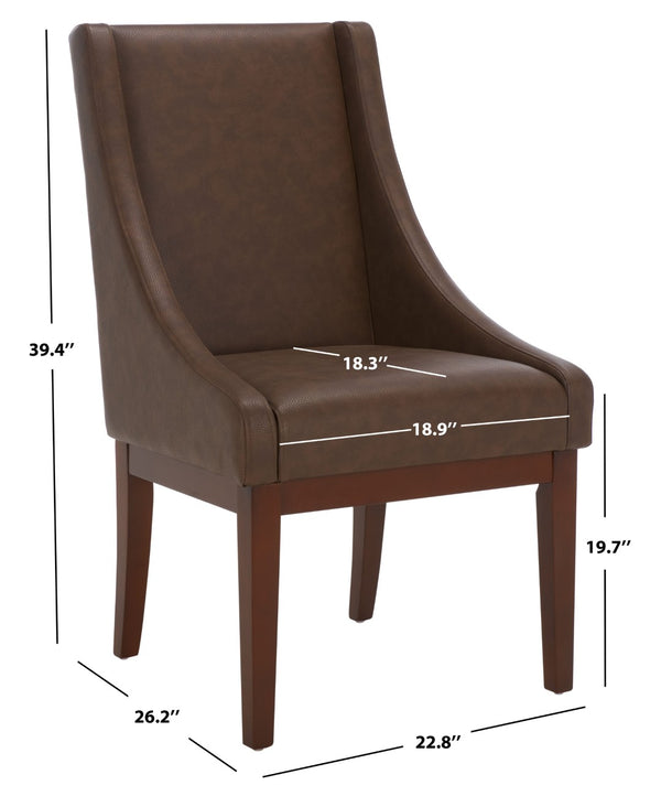 Safavieh Brown Leather Sloping Armchair - Elegant Comfort With Dark Cherry Legs, Perfect For Any Interior Style MCR4500C