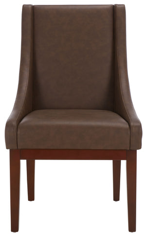 Safavieh Brown Leather Sloping Armchair - Elegant Comfort With Dark Cherry Legs, Perfect For Any Interior Style MCR4500C