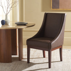 Safavieh Brown Leather Sloping Armchair - Elegant Comfort With Dark Cherry Legs, Perfect For Any Interior Style MCR4500C