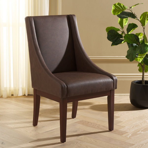 Safavieh Brown Leather Sloping Armchair - Elegant Comfort With Dark Cherry Legs, Perfect For Any Interior Style MCR4500C