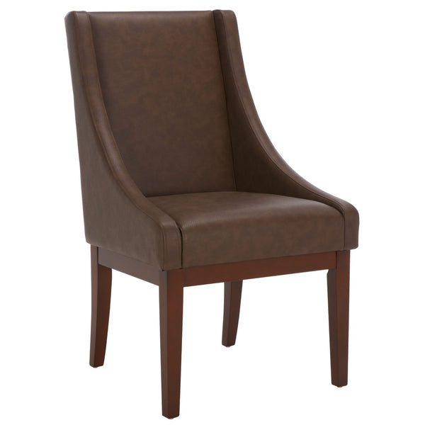 Safavieh Brown Leather Sloping Armchair - Elegant Comfort With Dark Cherry Legs, Perfect For Any Interior Style MCR4500C