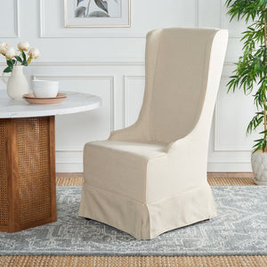 Safavieh Becall 20''H Slipcover Dining Chair - Elegant Cream Linen, Cherry Mahogany Legs For Timeless Style Creme MCR4501C