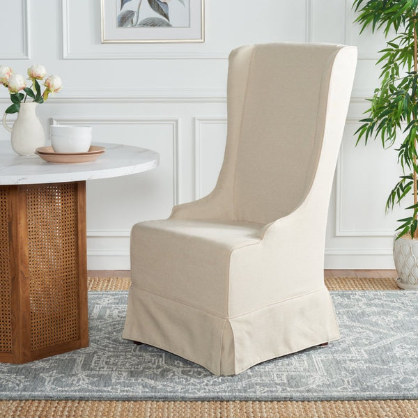 Safavieh Becall 20''H Slipcover Dining Chair - Elegant Cream Linen, Cherry Mahogany Legs For Timeless Style Creme MCR4501C