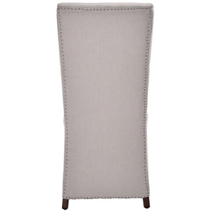Safavieh Becall 20''H Linen Dining Chair With Flat Nail Heads – Elegant Taupe Upholstery & Mahogany Legs MCR4501E